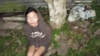 Feeding and shaving young homeless Asian street nymph after settling their way outlander dirty slum   she using my stepmother's eyeglasses